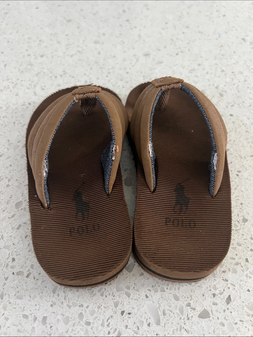 Ralph Lauren Brown/Tan Toddler Logo Flip Flops